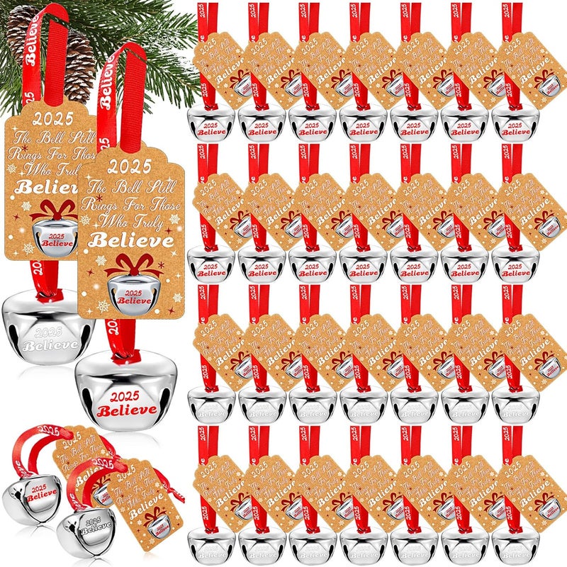 LUYI 30 Sets Christmas Bells Decor Christmas Believe Bell Ornaments Bulk Polar Express Bell Decorations Xmas Party Gifts Favors Tags Silver Sleigh Jingle Bells for Christmas Tree Decoration(1.6 Inch) - Image 1